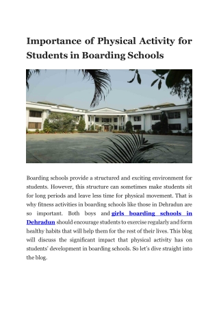 Importance of Physical Activity for Students in Boarding Schools