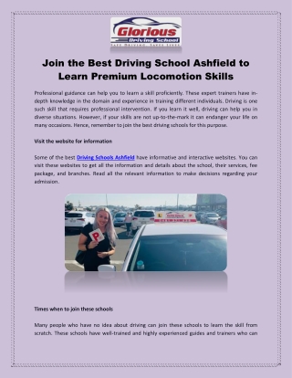 join the best driving school ashfield to learn
