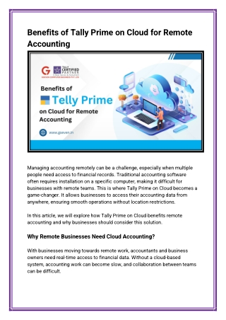 Benefits of Tally Prime on Cloud for Remote Accounting