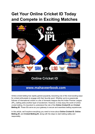 Get Your Online Cricket ID Today and Compete in Exciting Matches