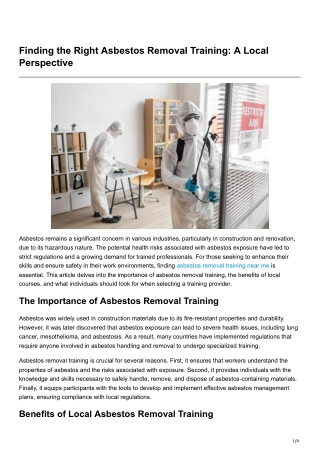 Finding the Right Asbestos Removal Training A Local Perspective