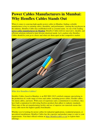 power cables manufacturers in mumbai why hemflex