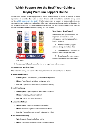 Which Poppers Are the Best? Your Guide to Buying Premium Poppers Online