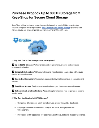 Purchase Dropbox Up to 300TB Storage from Keys-Shop for Secure Cloud Storage