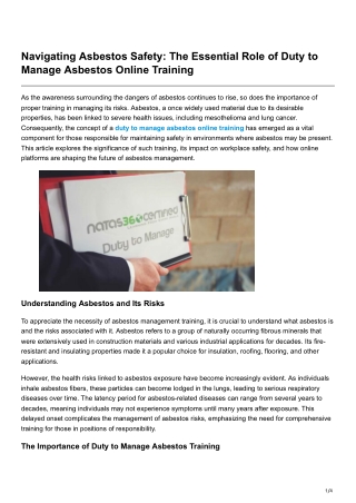 Navigating Asbestos Safety The Essential Role of Duty to Manage Asbestos Online Training
