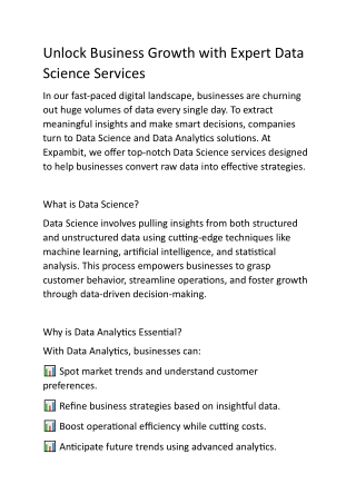 Transform Your Business with Expert Data Science Services with Expambit