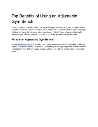 Top Benefits of Using an Adjustable Gym Bench