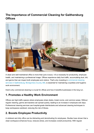 The Importance of Commercial Cleaning for Gaithersburg Offices