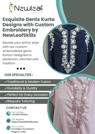 Exquisite Gents Kurta Designs with Custom Embroidery by NewLeafSkills