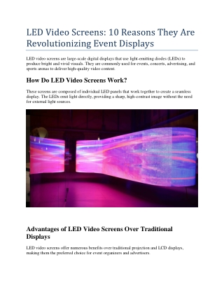LED Video Screens: 10 Reasons They Are Revolutionizing Event Displays
