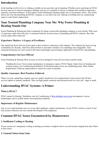 Your Trusted Plumbing Company Near Me: Why Foster Plumbing & Heating Stands Out