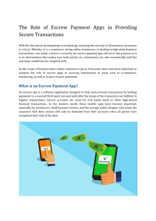The Role of Escrow Payment Apps in Providing Secure Transactions
