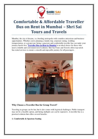 Rent a Traveller Bus in Mumbai with Shri Sai Tours and Travels