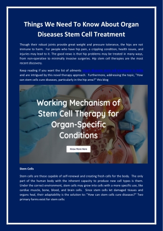 Things We Need To Know About Organ Diseases Stem Cell Treatment