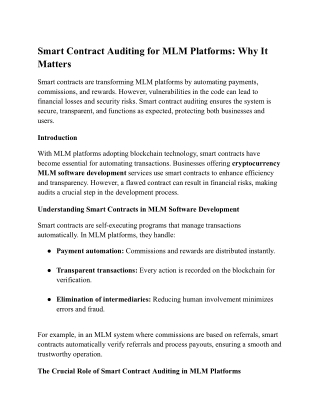 smart contract auditing for mlm platforms