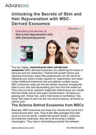 Unlocking the Secrets of Skin and Hair Rejuvenation with MSC-Derived Exosomes