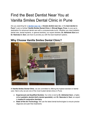 Find the Best Dentist Near You at Vanilla Smiles Dental Clinic in Pune