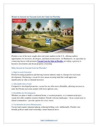 Want to Invest in Vacant Lots for Sale in Florida