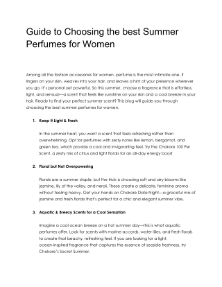 Guide to Choosing the best Summer Perfumes for Women