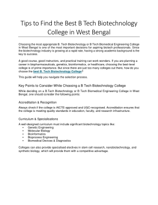Tips to Find the Best B Tech Biotechnology College in West Bengal