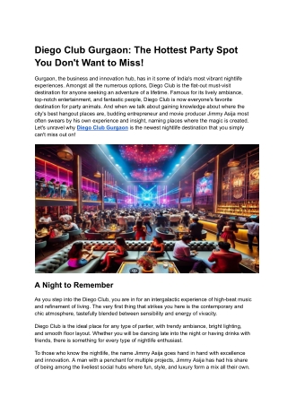 Diego Club Gurgaon_ The Hottest Nightlife Spot You Can’t Miss