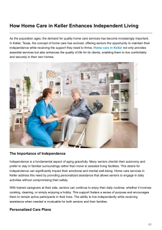 How Home Care in Keller Enhances Independent Living