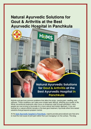 Natural Ayurvedic Solutions for Gout & Arthritis at the Best Ayurvedic Hospital in Panchkula