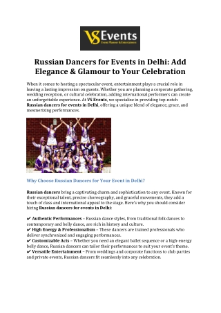 Russian Dancers for Events in Delhi -Add Elegance & Glamour to Your Celebration 1