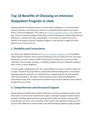 Top 10 Benefits of Choosing an Intensive Outpatient Program in Utah