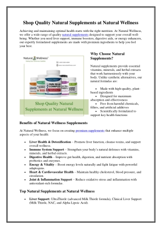Shop Quality Natural Supplements at Natural Wellness