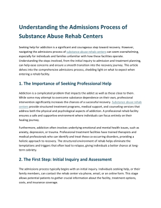 Understanding the Admissions Process of Substance Abuse Rehab Centers