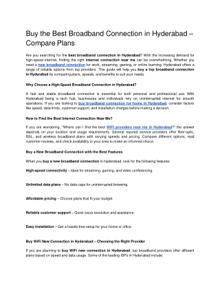 Buy the Best Broadband Connection in Hyderabad – Compare Plans
