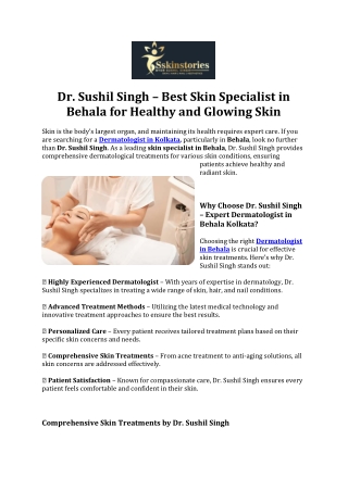 Dr. Sushil Singh – Best Skin Specialist in Behala for Healthy and Glowing Skin