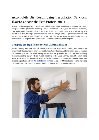 Automobile Air Conditioning Installation Services_ How to Choose the Best Professionals