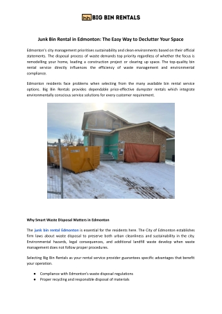 Junk Bin Rental Edmonton | Affordable & Reliable Service