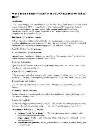 Why Should Businesses Invest in an SEO Company in Woodland Hills