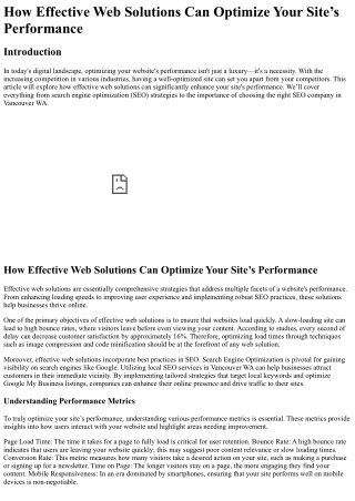 How Effective Web Solutions Can Optimize Your Site’s Performance