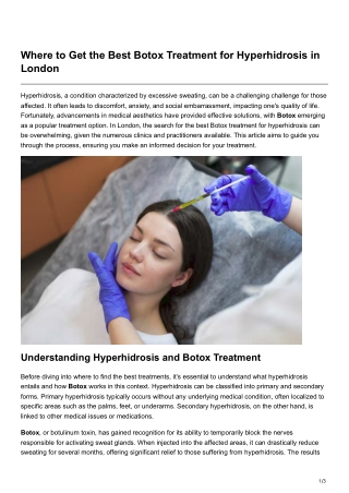 Where to Get the Best Botox Treatment for Hyperhidrosis in London