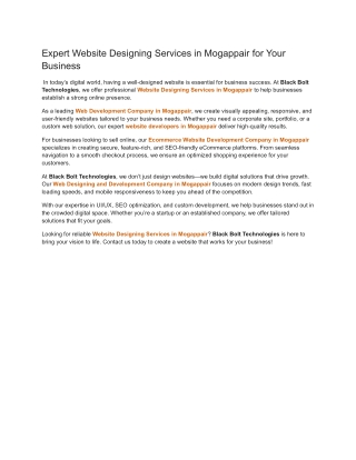 Expert Website Designing Services in Mogappair for Your Business