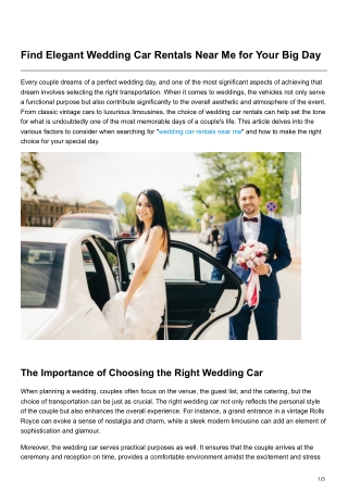 Find Elegant Wedding Car Rentals Near Me for Your Big Day