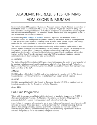 ACADEMIC PREREQUISITES FOR MMS ADMISSIONS IN MUMBAI