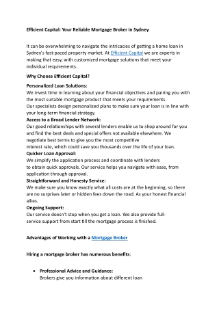 Efficient Capital: Your Reliable Mortgage Broker in Sydney