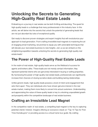 Real Estate Leads Generation