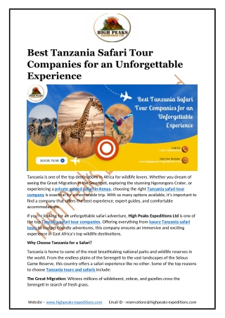 Best Tanzania Safari Tour Companies for an Unforgettable Experience