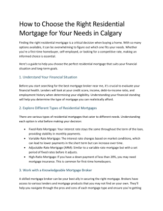 How to Choose the Right Residential Mortgage for Your Needs