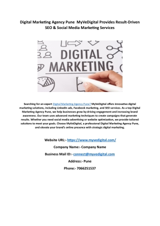 Digital Marketing Agency Pune – MyVeDigital Provides Result-Driven SEO & Social