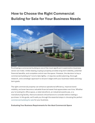 How to Choose the Right Commercial Building for Sale for Your Business Needs