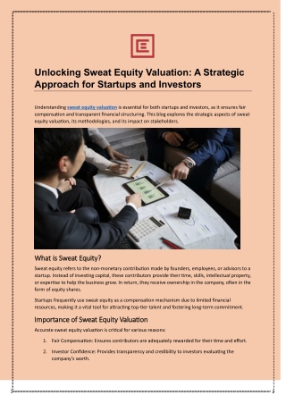 Unlocking Sweat Equity Valuation: A Strategic Approach for Startups and Investor