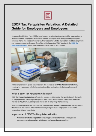 ESOP Tax Perquisites Valuation A Detailed Guide for Employers and Employees