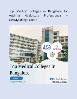 Top Medical Colleges in Bangalore for Aspiring Healthcare Professionals